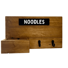 Load image into Gallery viewer, Handmade wooden dog station with storage compartment