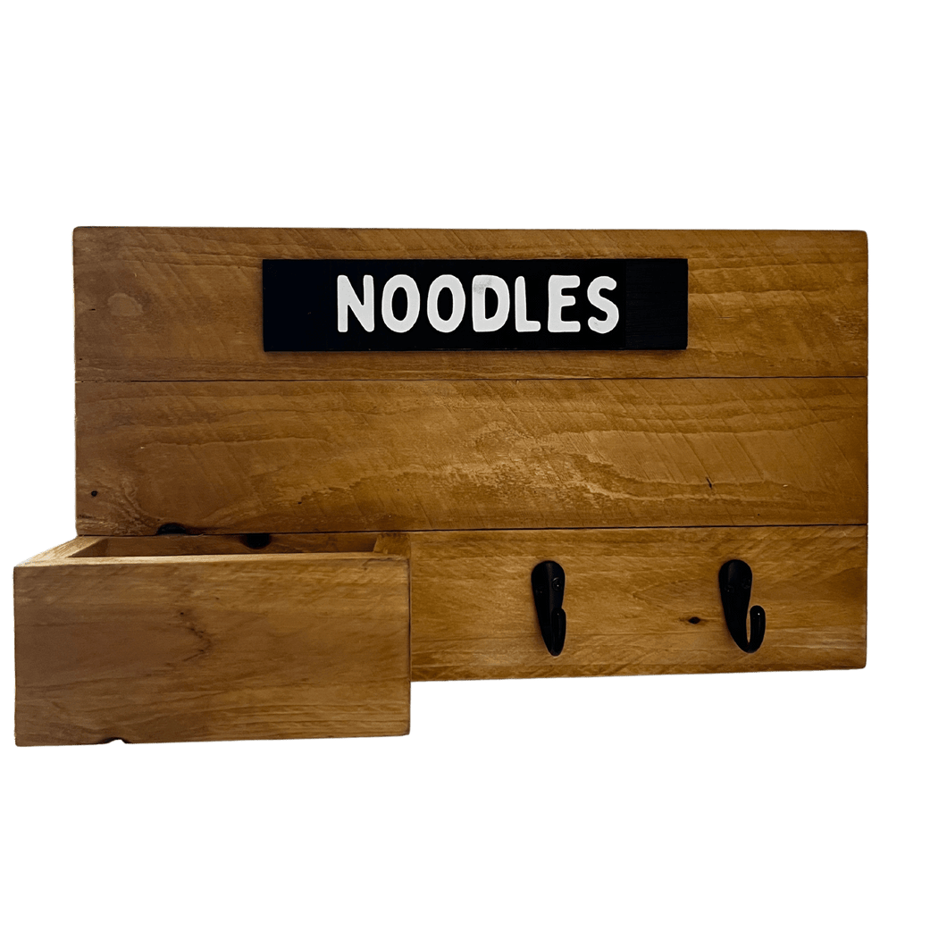 Handmade wooden dog station with storage compartment
